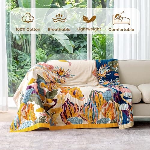MSGKV Boho Throw Blanket for Couch and Sofa 50"x60" Cotton Throw Cover for Living Room with Floral and Butterfly, Spring Breathable&Lightweight Blanket - Thumbnail 3