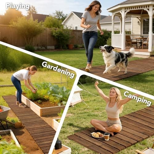 Buymoth 8FT Wooden Garden Pathway,Roll Out Decorative Straight Outdoor Walkway,Weather-Resistant & Non-Slip Patio Boardwalk for Garden,Backyard, Beach, Wedding Party Pathways (Brown, 8') - Thumbnail 4