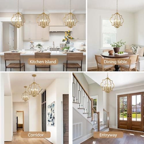ACANER 4-Light Brushed Gold Chandeliers for Dining Room, 15.6" Farmhouse Geometric Pendant Light Fixture for Entryway Foyer Kitchen Bathroom Over Sink - Thumbnail 5