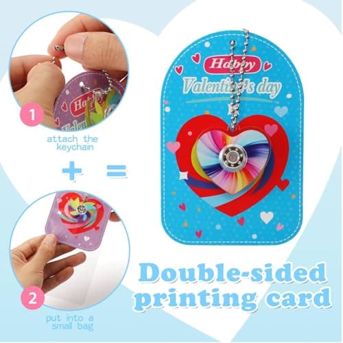 KNFINNDUU Valentine's Day Gifts - 28 Pcs Fidget Spinner Keychains Set with Greeting Card, School Valentine Gift Exchange, Stress Relief Toys for Kids Boys Girls - Thumbnail 6