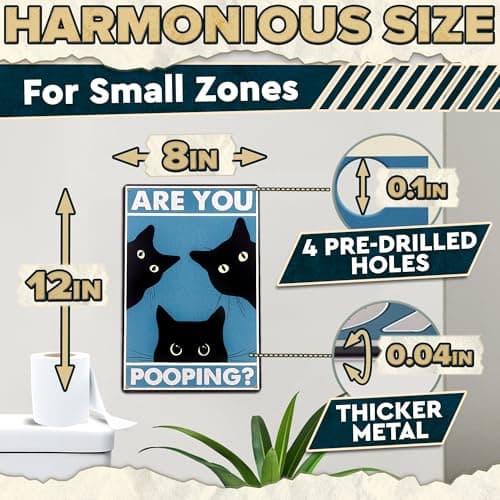 Are You Pooping Sign - Funny Cat Bathroom Sign with Anti-Rust Coating 12 x 8 Inch - Black Cat Decor for Home, Metal Wall Plaque for Toilet Decor, Cat Wall Art – Humorous Farmhouse Funny Bathroom Art - Thumbnail 2