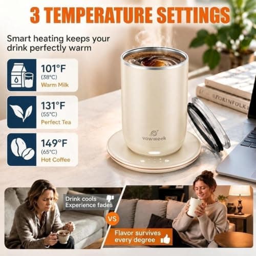 Self Stirring Coffee Mug, 10 oz Heated Mug with Magnetic Stirring, White - Thumbnail 3
