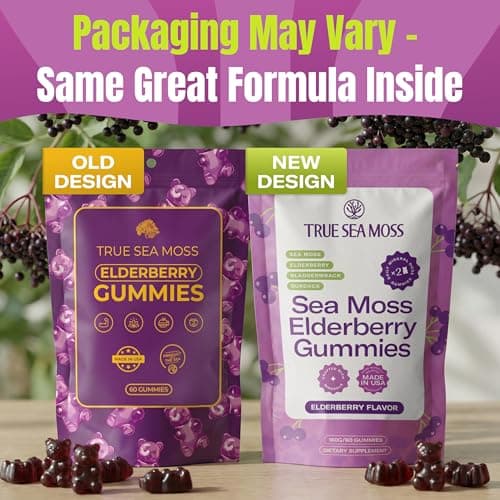 TrueSeaMoss Sea Moss Elderberry Gummies for Adults & Kids – with Burdock Root, Bladderwrack – 60 Gummies (Pouch May Vary) - Thumbnail 3