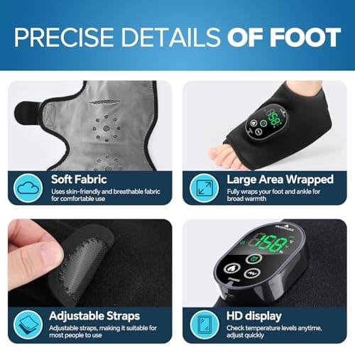 Cordless Foot and Ankle Massager for Pain Relief, FSA Eligible HSA,Rechargeable Foot Massager for Neuropathy Ankle Heating Pad Wrap with Massage for Circulation, 6Heat &3Vibration Levels&Timer (Black) - Thumbnail 6