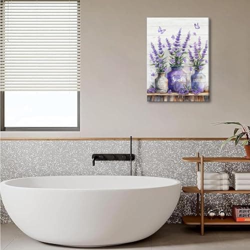 Farmhouse Bathroom Canvas Wall Art Relax Soak Unwind Wall Decor Picture Rustic Mason Jar and Butterfly Purple Lavender Posters Prints Home Bathroom Decoration 12x16in - Thumbnail 4