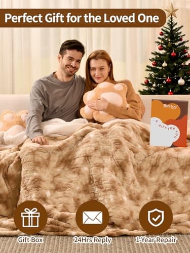 Bearhug Electric Blanket Queen Size 84" x 90", Dual Controller Heated Blanket, Faux Fur & Sherpa, 10-Heat Levels & 1-12H Auto Off, Over-Heat Protect, ETL, Machine Washable - Thumbnail 6