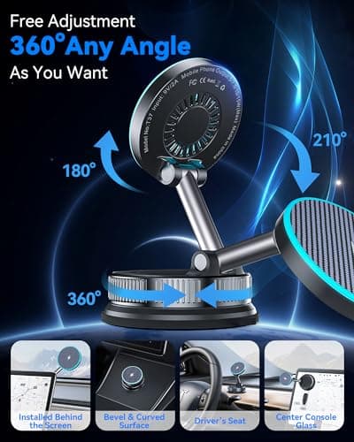 15W MagSafe Car Mount Charger, Magnetic Wireless Car Charger with Vacuum Suction Cup & Nano Adhesive Base, 360° Rotatable Strong Hold Car Phone Mount for iPhone 17 16 15 14 13 12 Series, Samsung S26 - Thumbnail 6