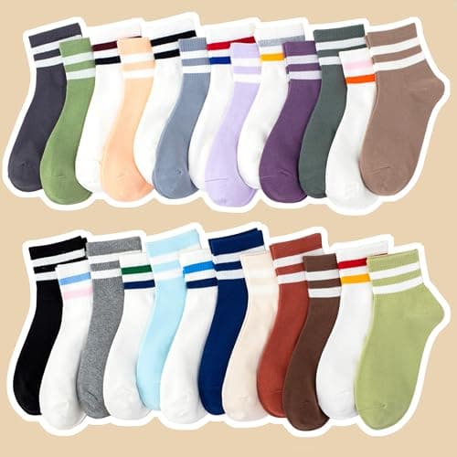 SISOSOCK Quarter Crew Cotton Socks for Women Striped Athletic Casual Breathable Socks 10 Pairs with Gifts Box - Thumbnail 6