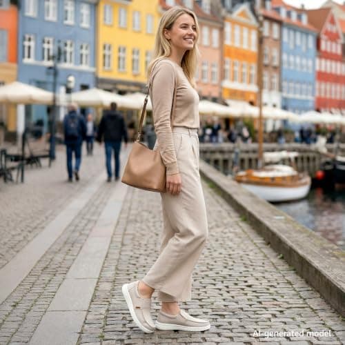STQ Slip on Canvas Loafers for Women's Arch Support Sneakers Comfortable Orthopedic Shoes for Foot Pain Relief Taupe Size 6 - Thumbnail 3