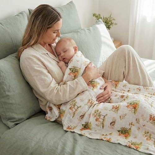 Civarua Kids Muslin Swaddle Blankets for Newborn, 4 Pack Cotton Baby Blankets Neutral, Large 31.5 x 43.3 Breathable Soft Receiving Blanket, Essentials Swaddle Wrap Burping Clothes, Green Jungle Animal - Thumbnail 2