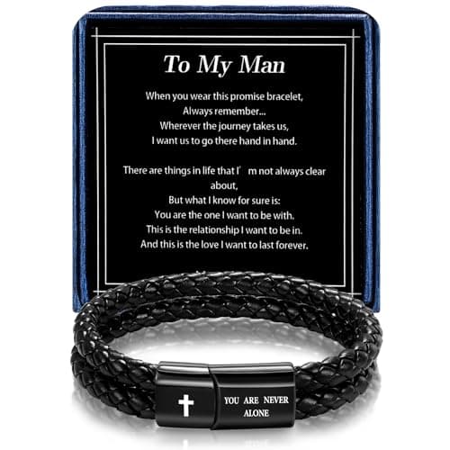 Alissl Men's Leather Bracelet with Cross Bible Verse, Double Layer Black Genuine Leather Bracelet for Men, Christian Religious Baptism Easter Gift for Men Dad Husband Boyfriend Grandson Son - Image 1