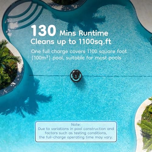 Obito H1 Robotic Pool Cleaner, Powerful Robotic Cleaner with Dual Suction Inlets, Cordless Automatic Pool Cleaner for Cleaning the Bottom of the Pool, 130-Min Runtime (Cannot Climb Walls) - Thumbnail 4