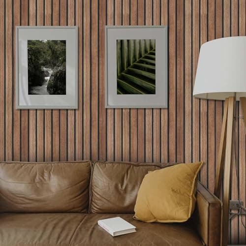 Abyssaly Wood Slat Peel and Stick Wallpaper, Brown Striped Wood Panel Grain Contact Paper, Removable Self Adhesive Faux Wooden Panel Wall Covering for Bedroom 17.7 in X 118 in - Thumbnail 2