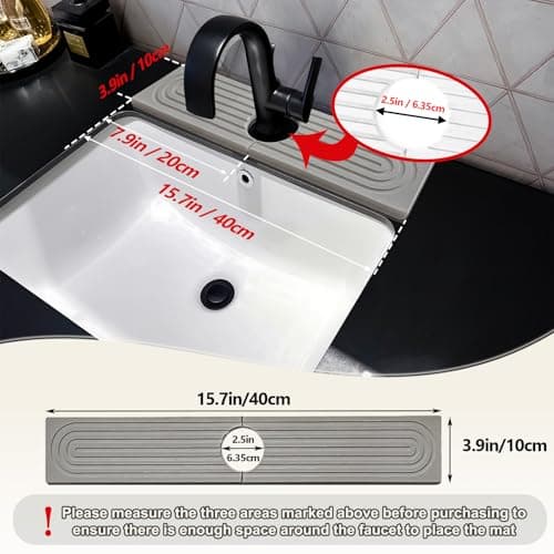 Kitchen Faucet Absorbent Mat, 15.7" Long Stone Faucet Mat For Kitchen Sink, Kitchen Sink Splash Guard Stone, Super Absorbent, Diatomite Kitchen Faucet Mat For Bathroom Counter (Light Gray) - Thumbnail 4