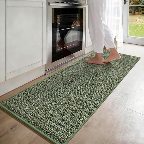JSEI Kitchen Runner Rugs, 17''x71'' Non-Slip Kitchen Mats for Floor, Machine Washable Absorbent and Stain Resistant Kitchen Rug, Carpet Mats with TPR Backing for Kitchen, Green - Image 1