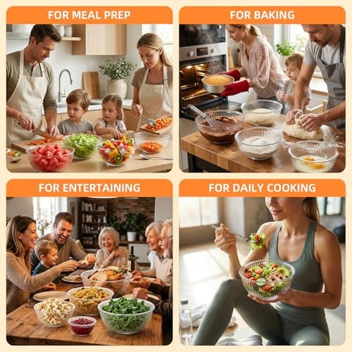 Jelife Glass Mixing Bowls with Lids Set - 5 Packs, Borosilicate Nesting Glass Bowls (3.7-2.1-1-0.5-0.2QT) for Baking, Salad, Meal Prep, Serving, Food Storage, BPA Free & Dishwasher Safe - Thumbnail 4