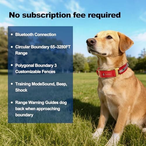 Wireless Electric GPS Dog Collar Fence for Mediume/Large Dog: Upgrade Pet Shock Barrier Containment System Yard Outdoor Perimeter,Stubborn Dog Train Bluetooth Collar for Dog Parent Red - Thumbnail 5