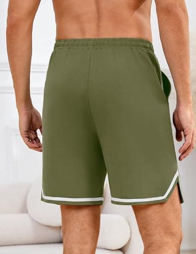 Marvmys Men's Cotton Pajama Shorts Soft gym Bottoms Elastic Waist Loungewear Lounge Shorts with Pockets Army Green 3XL - Thumbnail 3