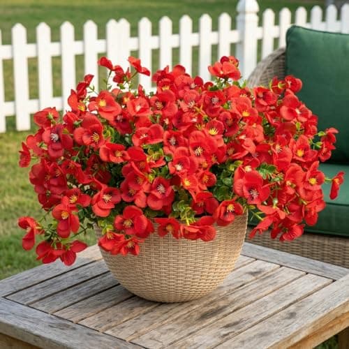 trytuny Artificial Flowers for Outdoor, Realistic Faux Plants for Outside Indoor Porch Patio Window Box Planter Home Decor (12pcs -red)