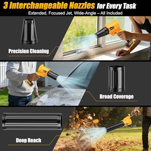 180° Rotatable Cordless Leaf Blower Compatible for DeWalt 20V Battery(Not Included), 90 MPH 6-Speed Handheld Blower with LED & Power Indicator, Extended Nozzle for Lawn, Garage, Car Cleaning - Thumbnail 6