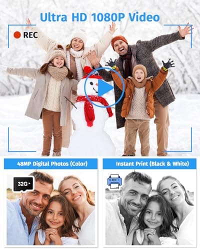Instant Camera, Dual-Lens Kids Camera Instant Print for Boys Girls Christmas Birthday Gifts, 1080P Digital Cameras for Kids Teens with Print Paper, 32GB Card, Toddle Toy for Age 4-12 Years(Blue) - Thumbnail 4