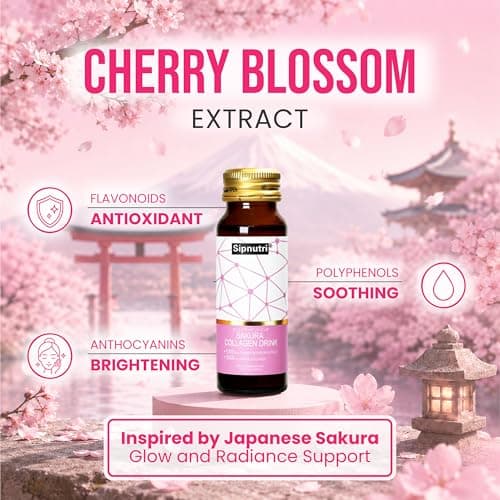 Sipnutri Sakura Collagen Drink - 3000mg Marine Peptides Liquid Shot for Women and Men, Hydrolyzed with Cherry Blossom & Mangosteen Extract, Supports Skin Hydration, Hair & Nail Health –1.69 fl oz x30 - Thumbnail 3