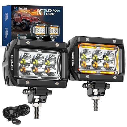 MICTUNING K1 4 Inch 36W Amber White LED Light Pods 6 Modes Dual Color Spot Off Road Light Cube Spot Strobe Lights Driving Offroad Ditch Lights for Truck Jeep, Pair