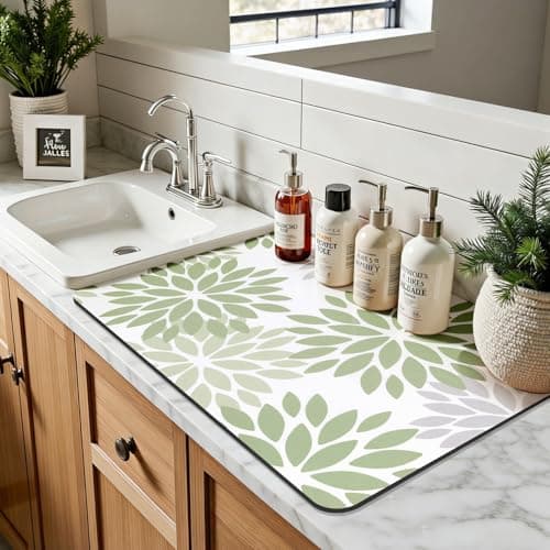Findosom Floral Dish Drying Mat, 16" x 24" Super Absorbent & Hide Stain Coffee Mat, Cuttable Drying Mat for Kitchen Counter, Under Dish Rack, Coffee Maker, Espresso Machine, Sage Green - Thumbnail 5