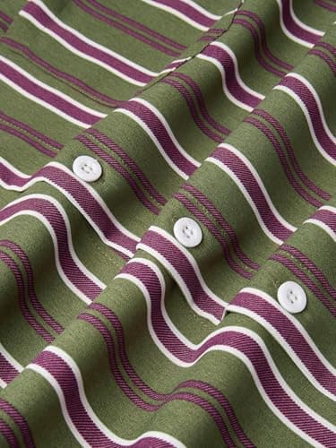 Hardaddy Men's Classic Color Contrast Striped Shirt Long Sleeve Casual Button Down Shirts Blouse Green M - Thumbnail 5
