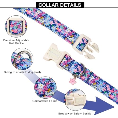 Lionet Paws Floral Dog Collar Summer Wildflowers Daisy Fleabane Collars with Pink Peach Pattern Pendant - Female Girl Dog Collar for Small Medium Dogs S - Thumbnail 4