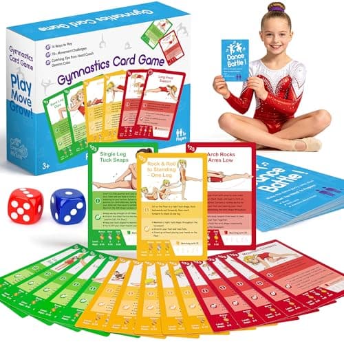 Gymnastics Card Games Equipment for Kids: 70+ Fun Basic Skills Cards for Boys Girls Beginners Gymnastics Birthday Gifts for 4 5 6 7 8 9 10+ Year Old Family Fitness Cards Workout for Indoor Outdoor Use - Image 1