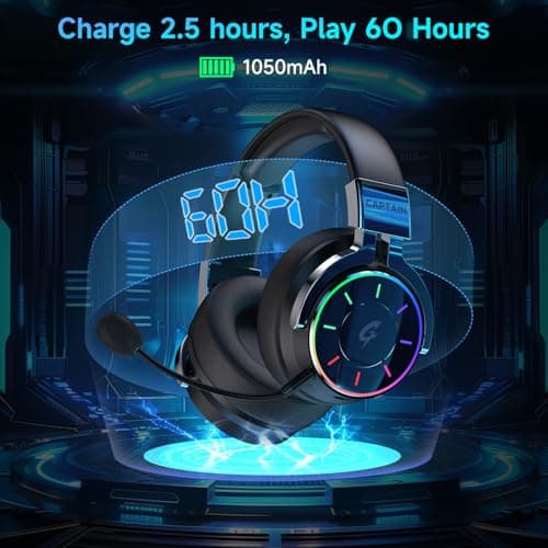 syndesmos 2.4GHz Wireless Gaming Headset for PS5, PC, PS4 - RGB Light Gaming Headset, 60 HR Battery, 7.1 Surround Sound, Bluetooth 5.4 Gaming Headphones with Mic Black - Thumbnail 3