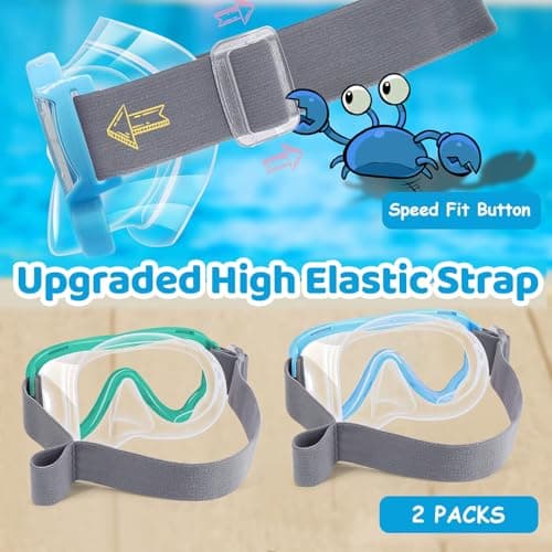 Vvinca Swim-Goggles with Nose Cover, 2 Packs Elastic Fabric Strap Snorkel Swim Mask Anti Fog UV No Pull Hair for Kids 3-14 - Thumbnail 3