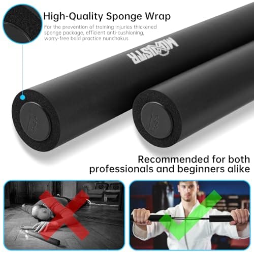MOXIISTR Safe Foam Rubber Cord Nunchakus Upgraded for Beginners Practice and Training 2 Pack (Yellow-Red) - Thumbnail 2
