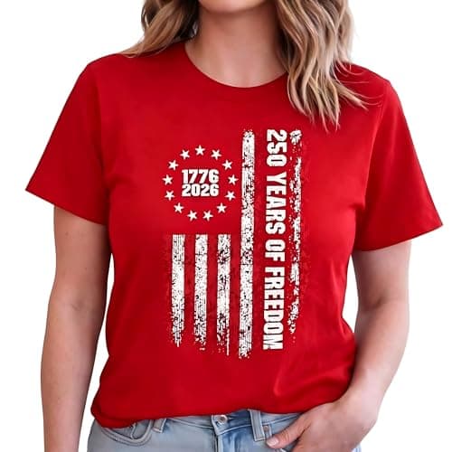 Women's 4th of July Shirt 250 Years of Freedom America 250th Anniversary Vintage US Flag Graphic Patriotic Tee - Image 1
