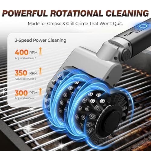 Electric Grill Brush for Outdoor Grill, 3-Speed Rotating Electric BBQ Grill Brush, 5000mAh Rechargeable Battery, 304 Stainless Steel Grill Cleaning Brush with Powerful Burnt Food Removal - Thumbnail 2