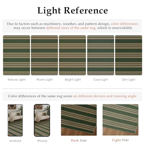 PureCozy Striped Easy Jute 5x7 Area Rugs Green Washable Outdoor Patio Rug for Living Room Indoor Outdoor Carpet Non Slip Office Farmhouse Neutral for Backyard Balcony Porch Bedroom Dining Room - Thumbnail 6
