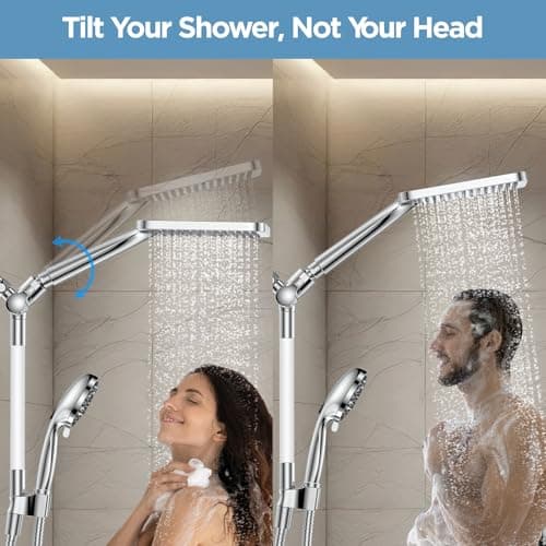 Dual Handheld Shower Head Combo, 2-in-1 Rain Shower Heads System Wide Rainfall Shower Head and 10 Modes High Pressure Hand Held Showerhead with Built-in Power Wash - Chrome - Thumbnail 3