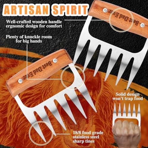 Birthday Gifts for Dad, Best Dad Ever Gifts, Stainless Steel Meat Shredder Claws for Pulled Pork, Chicken BBQ Smoker Accessories, Grilling Gifts Christmas Stocking Stuffers with Stylish Gift Box - Thumbnail 4