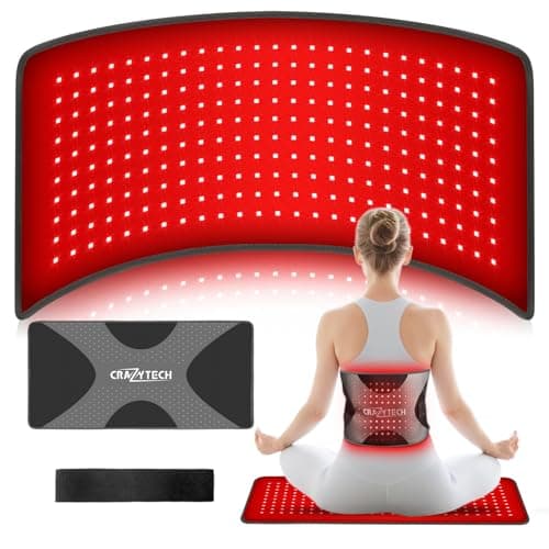 CRAZYTECH Red Light Therapy Pad for Body, 24"x12" Large 48W High Power Infrared Heating Blanket with 240 LEDs, Near Infrared Mat Wrap for Back Shoulder Knee & Dogs, 5 Levels 3 Modes