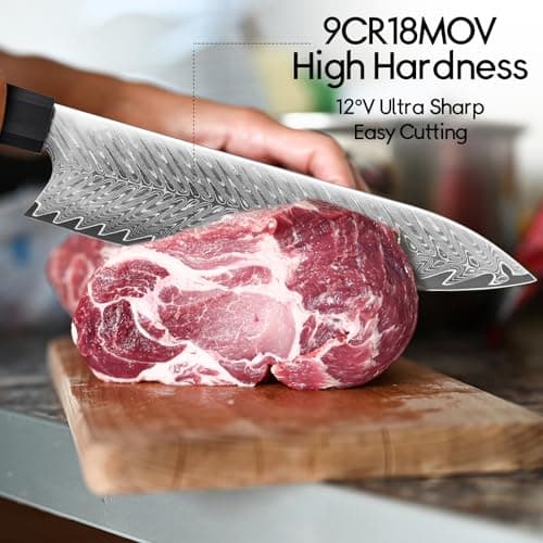 Damascus Chef Knife for Kitchen 8-Inch: Professional Japanese knives with G10 Ergonomic Handle, Cooking Knife with Gift Box - Thumbnail 2