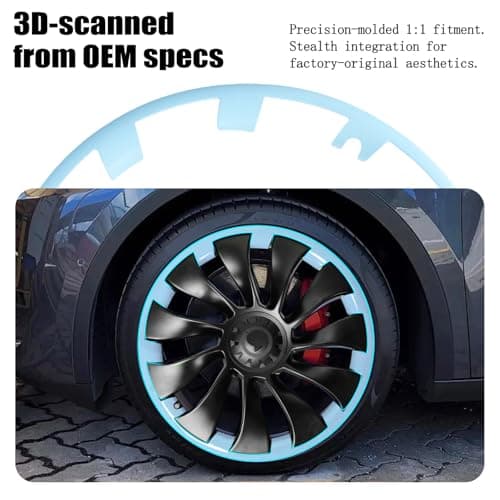 Wheel Rim Protect for Tesla Model Y 21" (2020-2024), Easy-Install Hubcaps Induction Wheel Cover, Scratch-Resistant Car Tire Trim Rings, Stylish Giftable, Glacier Blue 4Pcs Model Y Accessories - Thumbnail 2