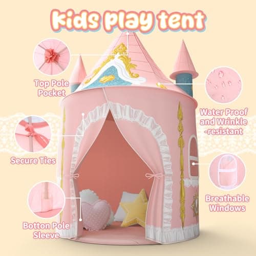 Skirfy Kids Play Tent for Girls Toddler Indoor Princess Tents for Kids Ages 4-8 Large Outdoor Playhouse Castle for Girl Boys 3-5 4-6 Birthday Thanksgiving - Thumbnail 3