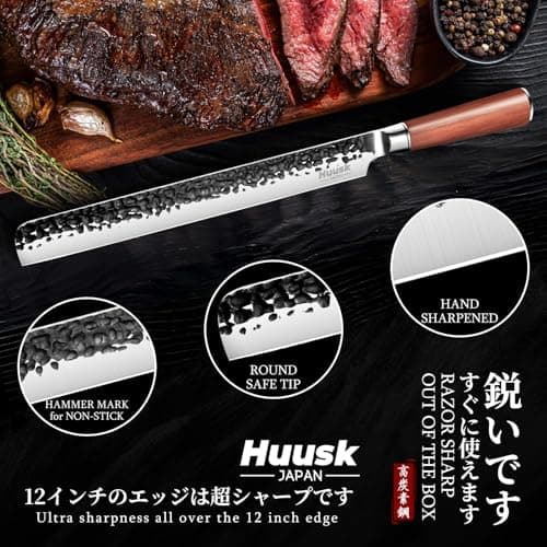 Huusk Brisket Slicing Knife 12", Hand-forged Carving Knife for Meat Cutting, High Carbon Steel Brisket Trimming Knives, Japanese Meat Slicing Knives for Turkey BBQ, Gifts Idea for Men & Women - Thumbnail 3