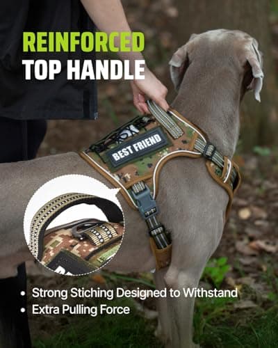 Tactical Dog Harness No-Pull Military Vest for Medium & Large Dogs, Adjustable Reflective Escape-Proof Vest with MOLLE System, Handle Control for Training, Walking, Outdoor – Camo - Thumbnail 3