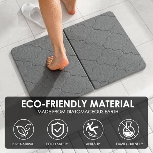 Foldable Diatomaceous Earth Bath Mat - 24"x16" Ultra-Absorbent Stone Shower Mat for Bathroom Floor - Instant Dry Non-Slip Diatomite Floor Mat - Minimalist Stone Dish Drying Mat for Kitchen - Thumbnail 5