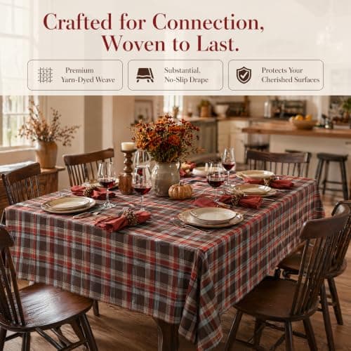 UWWGKK 55x86 Inch Plaid Tablecloth Rectangle Woven Checkered Table Cover - Thumbnail 6