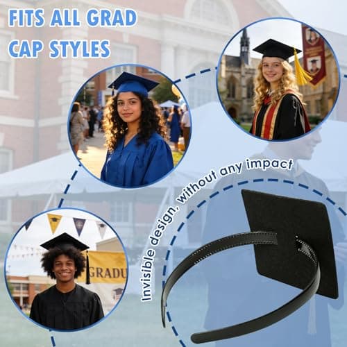 PUNCHMAN Graduation Cap Headband Insert- Black 1 Pack Firm Anti-fall Hair Band,Graduation Hat Headband Holder for Secure Grad Cap And Hairstyle,Hat Accessories for Graduates,Students,Girls - Thumbnail 6