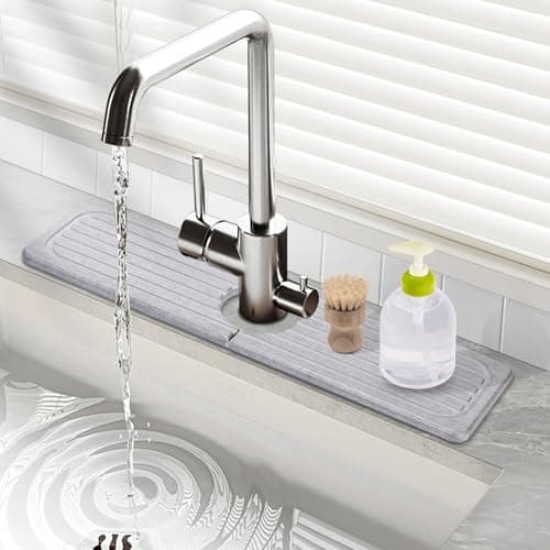 Stone Faucet Mat for Kitchen Sink, 15.7" Diatomite Drying Stone Kitchen Sink Mat Super Absorbent, Stone Kitchen Sink Splash Guard, Sink Stone Quick Dry Around Faucet for Kitchen Bathroom Counter - Image 1