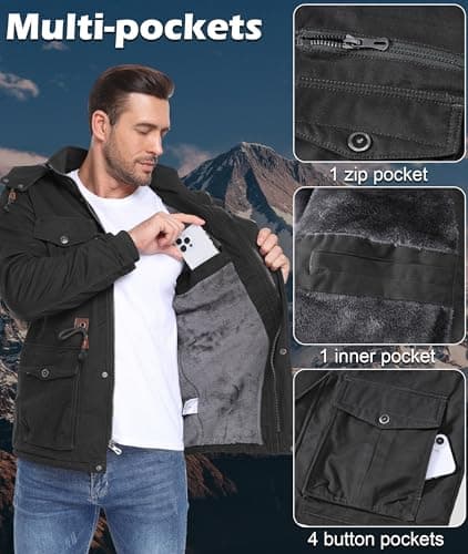 Zoofly Thermal Jackets for Men Cotton with Liner Snowboard Coats Warm wither Jackets Mens Windproof Dark Grey S - Thumbnail 6